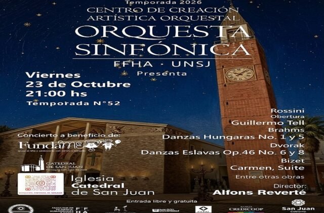 San Juan: Música y solidaridad en la Catedral, concierto de la Orquesta Sinfónica de la UNSJ a beneficio de FundaME